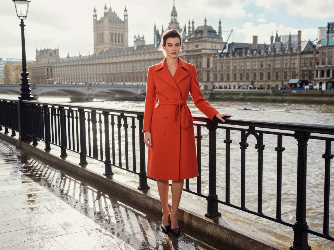 Model Posing in London at Bright Midmorning Light in in London, United Kingdom