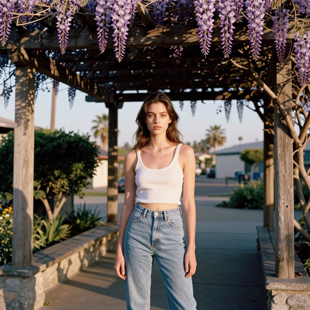 Model Posing in Los Angeles at Clear Late-afternoon Light in in Los Angeles, California, United States
