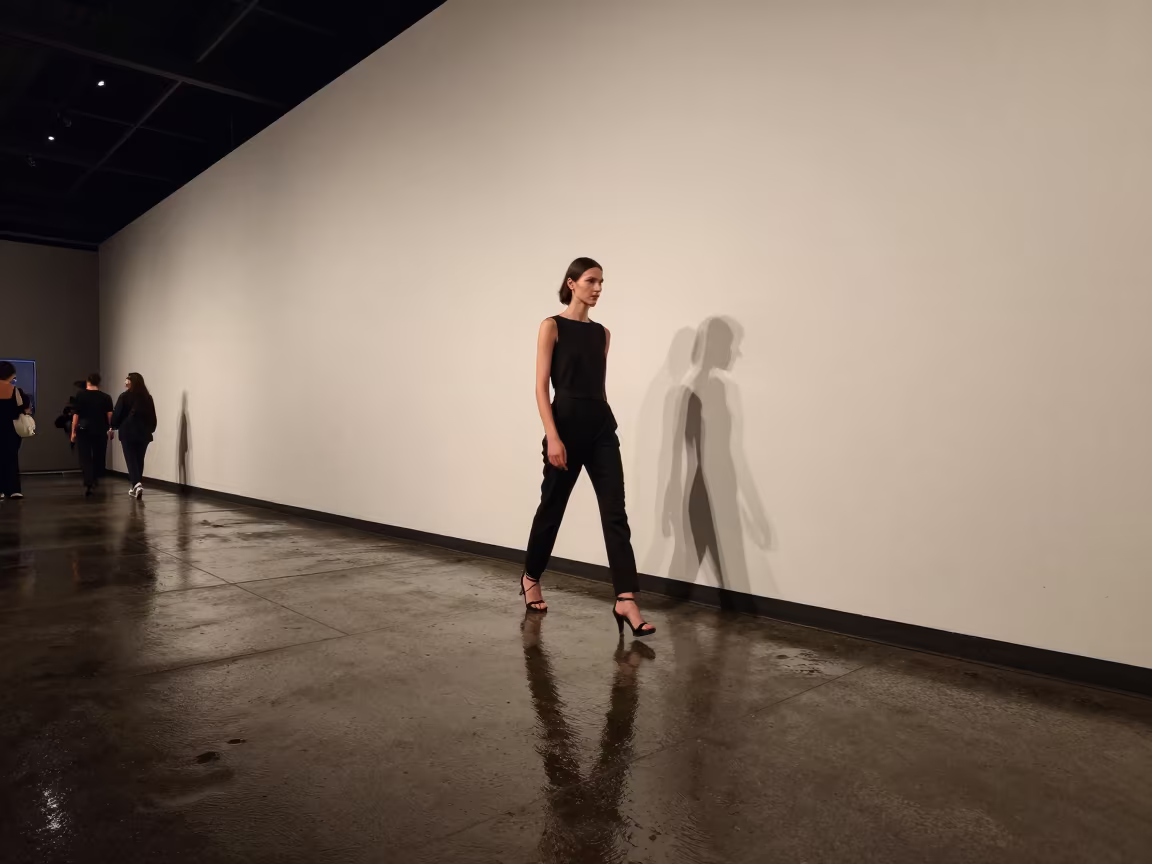 Model Reflection in Backstage Puddle Near Montero in in a backstage changing corridor near Montero