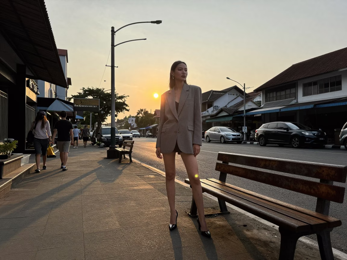 Model Street at As The Sun Drops Toward The Horizon in Yogyakarta in in Yogyakarta, Indonesia