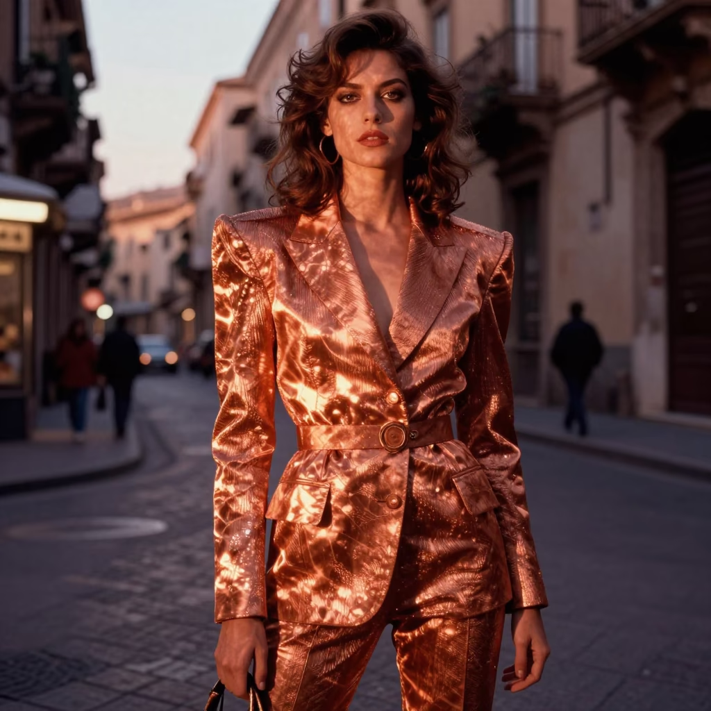Model Street in Palermo at Copper-toned Light Before Dusk in in Palermo, Italy