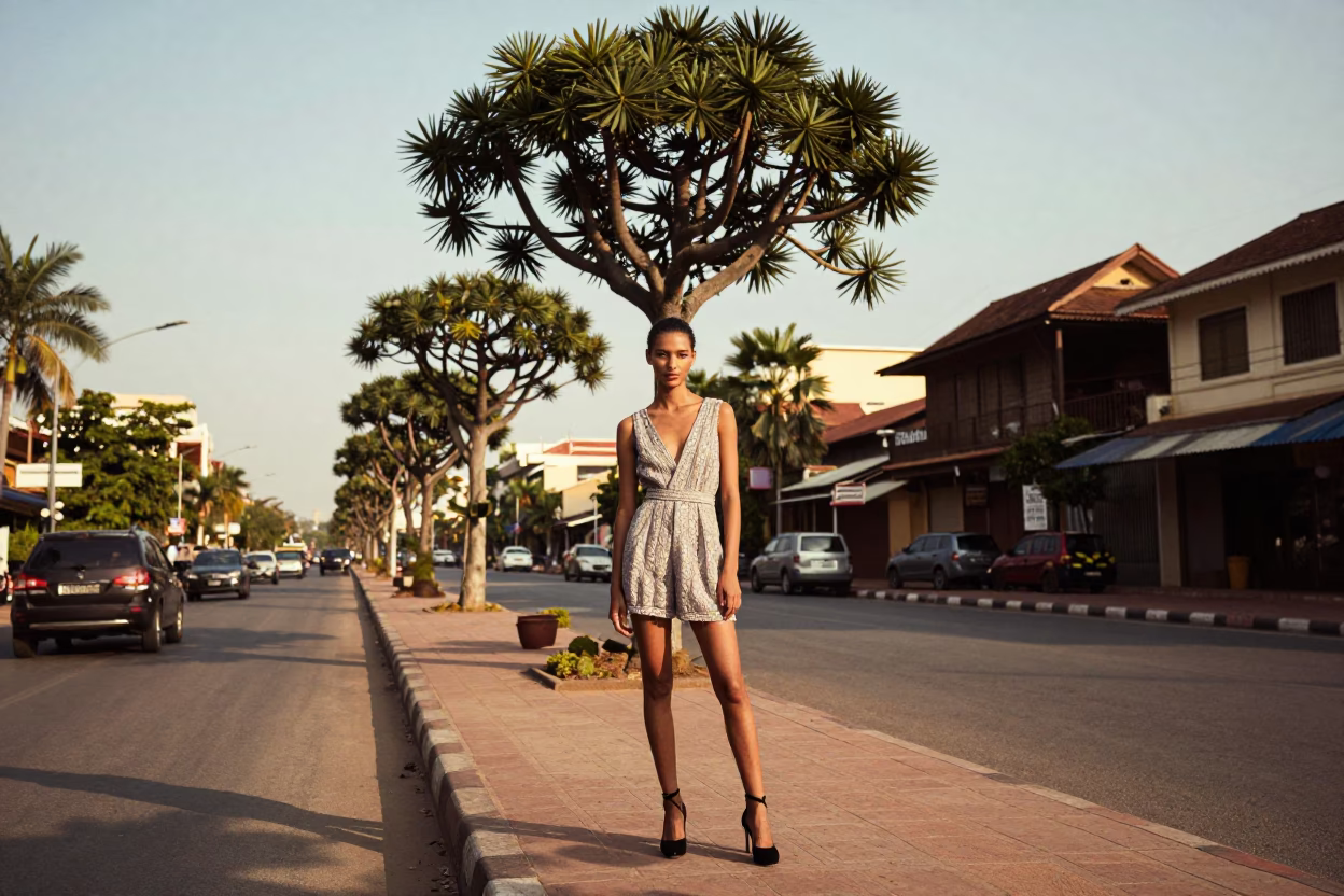 Model Street in Phnom Penh at The Early Afternoon Light in in Phnom Penh, Cambodia