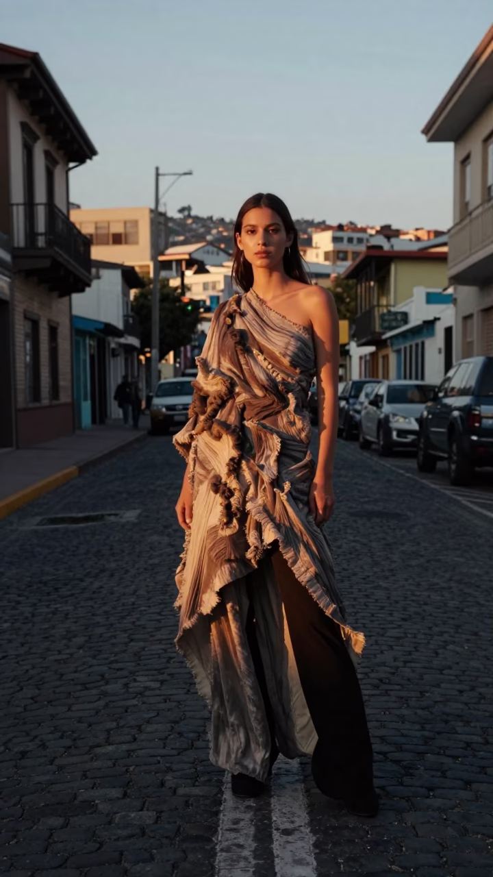 Model Street in Valparaiso at The Early Evening Light in in Valparaiso, Chile