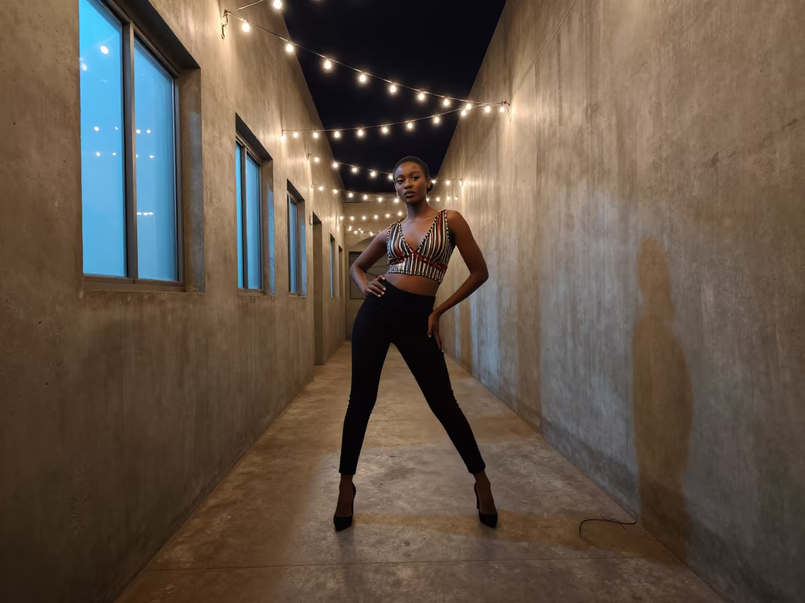 Model Turning on Ndola Runway Corridor in in a backstage changing corridor in Ndola