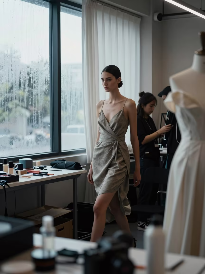 Model Turning on Runway in Eluru Atelier in inside a couture atelier in Eluru