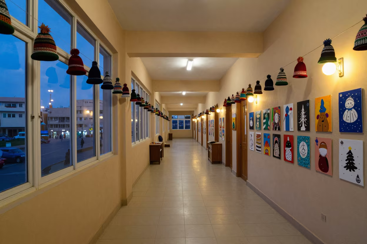Mogadishu School Corridor Winter Art Hats in inside an art classroom in Mogadishu