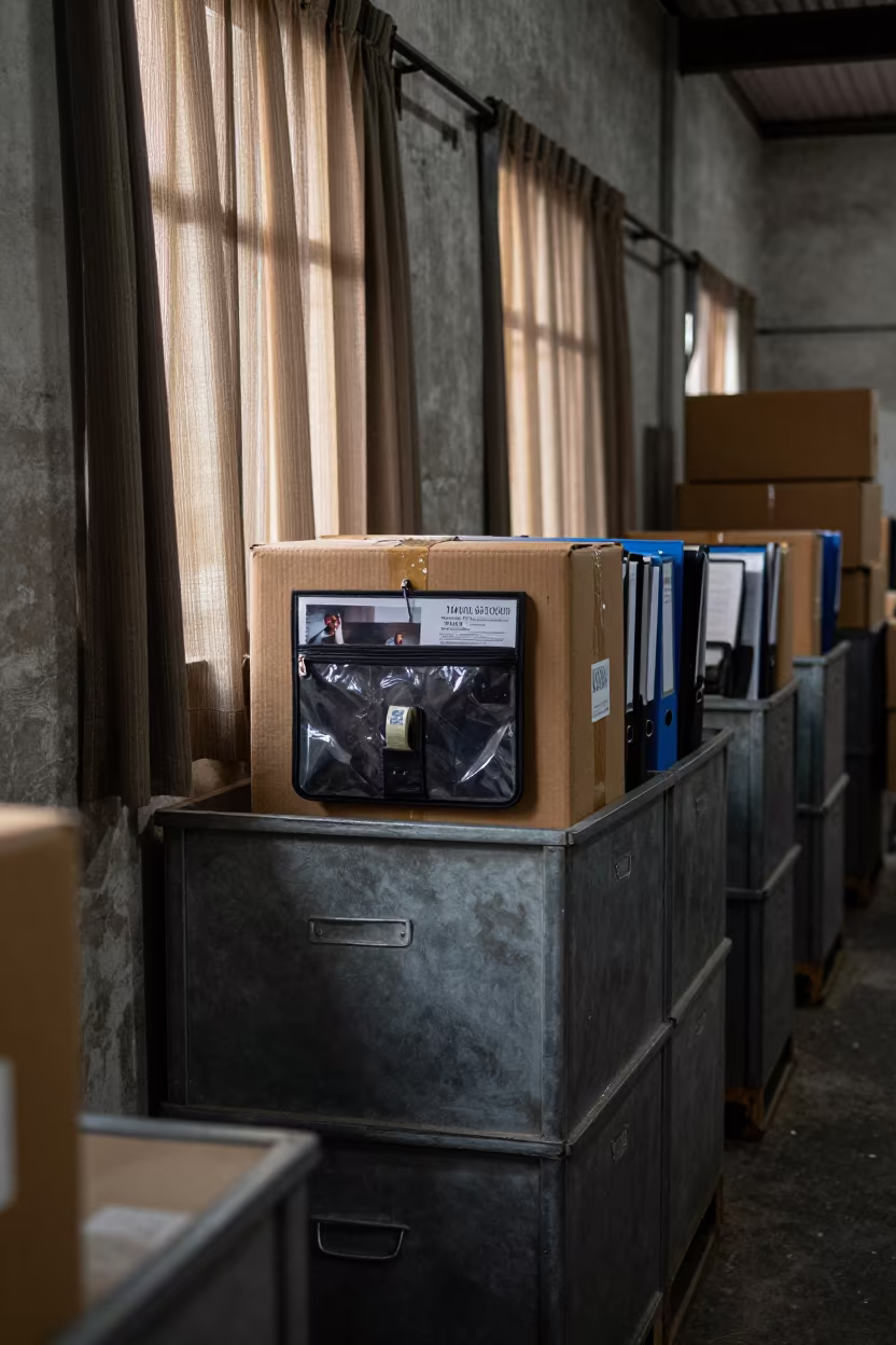 Mogadishu Warehouse Aisle With Logistics Binders in inside a warehouse aisle in Mogadishu
