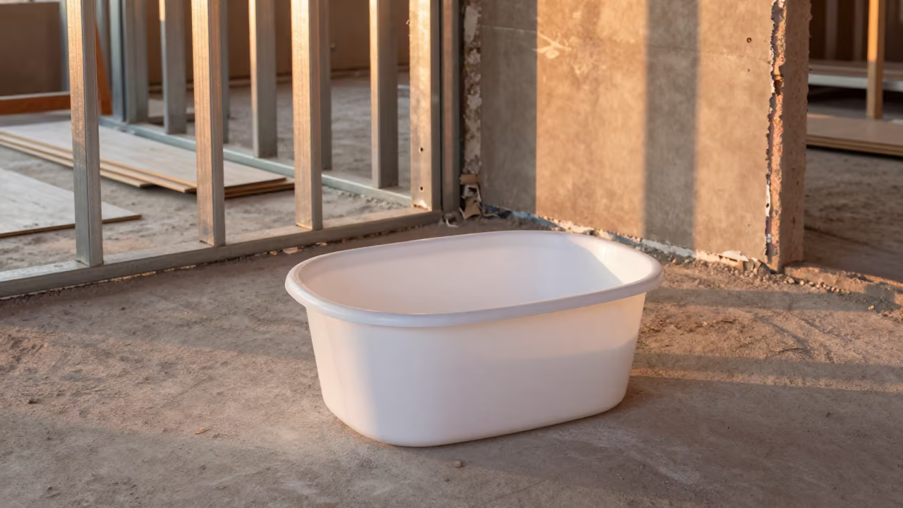 Moisture Barrier Tape Tub in Niger Construction Lobby in inside a half-built lobby in Niger