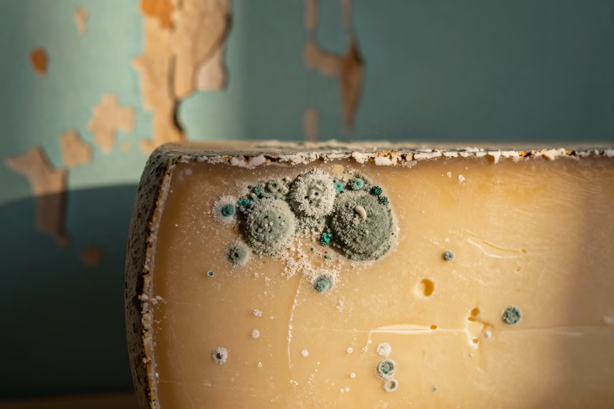 Mold Texture on Aged Cheese Turquoise Paint in against weathered turquoise paint in Preston