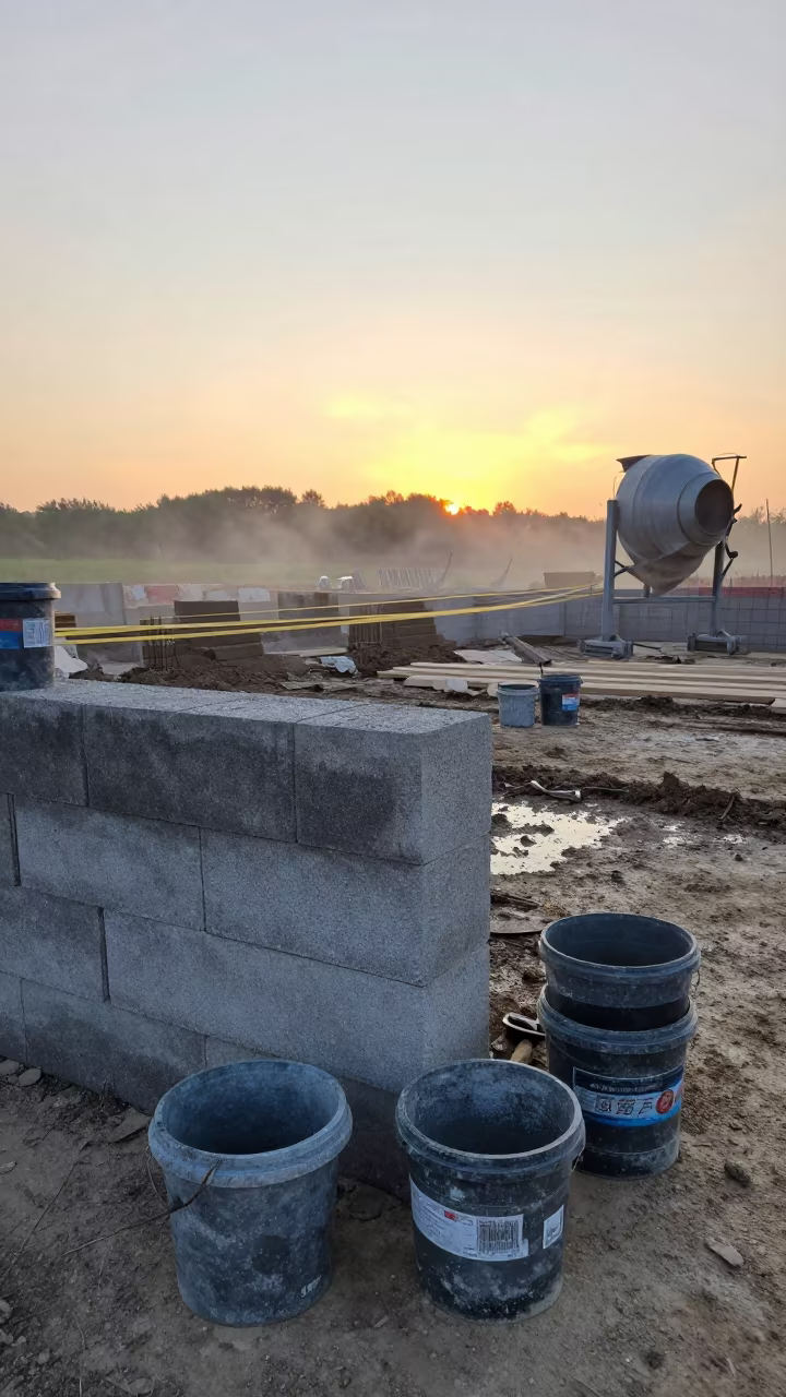 Moldovan Masonry Corner at Golden Hour in at a muddy site access road in Moldova