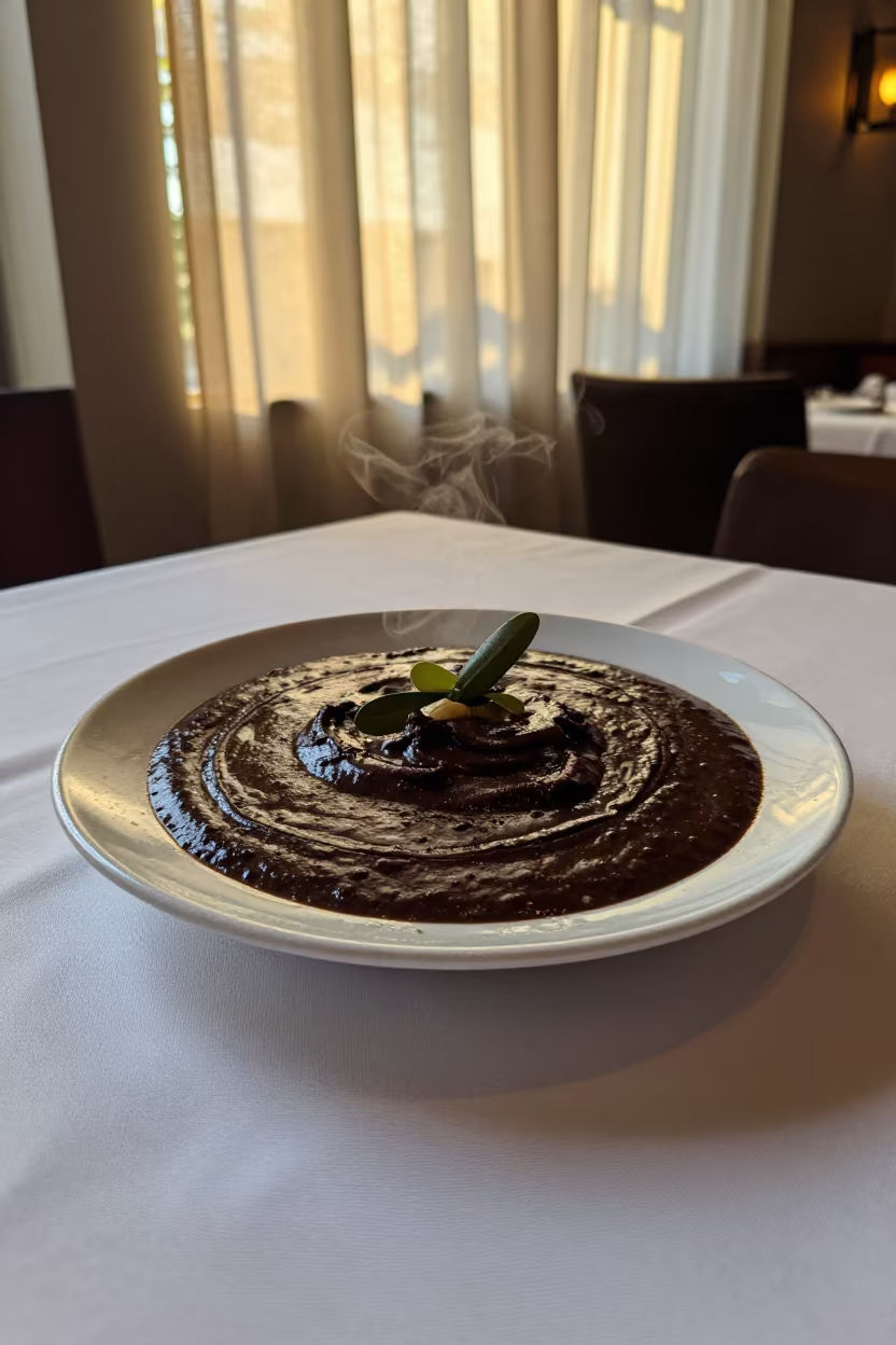 Mole Poblano Plate on Linen Table in Xiamen in on a linen-covered restaurant table in Xiamen
