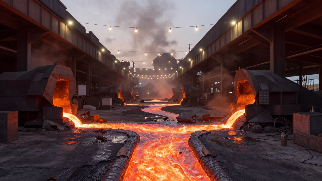 Molten Copper Rivers in Keur Massar Sud Smelter in on a factory floor near Keur Massar Sud