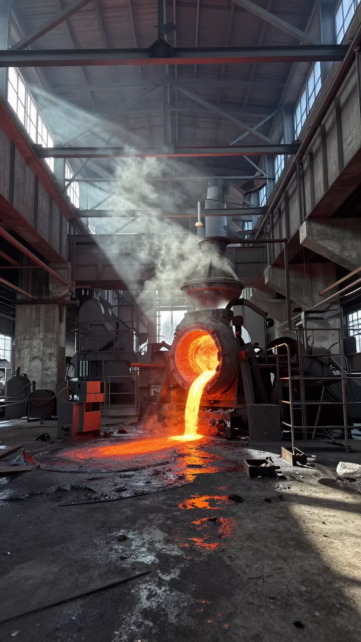 Molten Copper Rivers in Kharkiv Smelter Winter Light in on a factory floor near Kharkiv