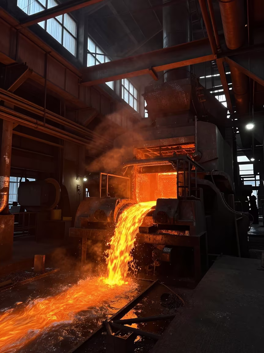 Molten Copper Rivers in Shanghai Smelter in inside a grain elevator near Shanghai