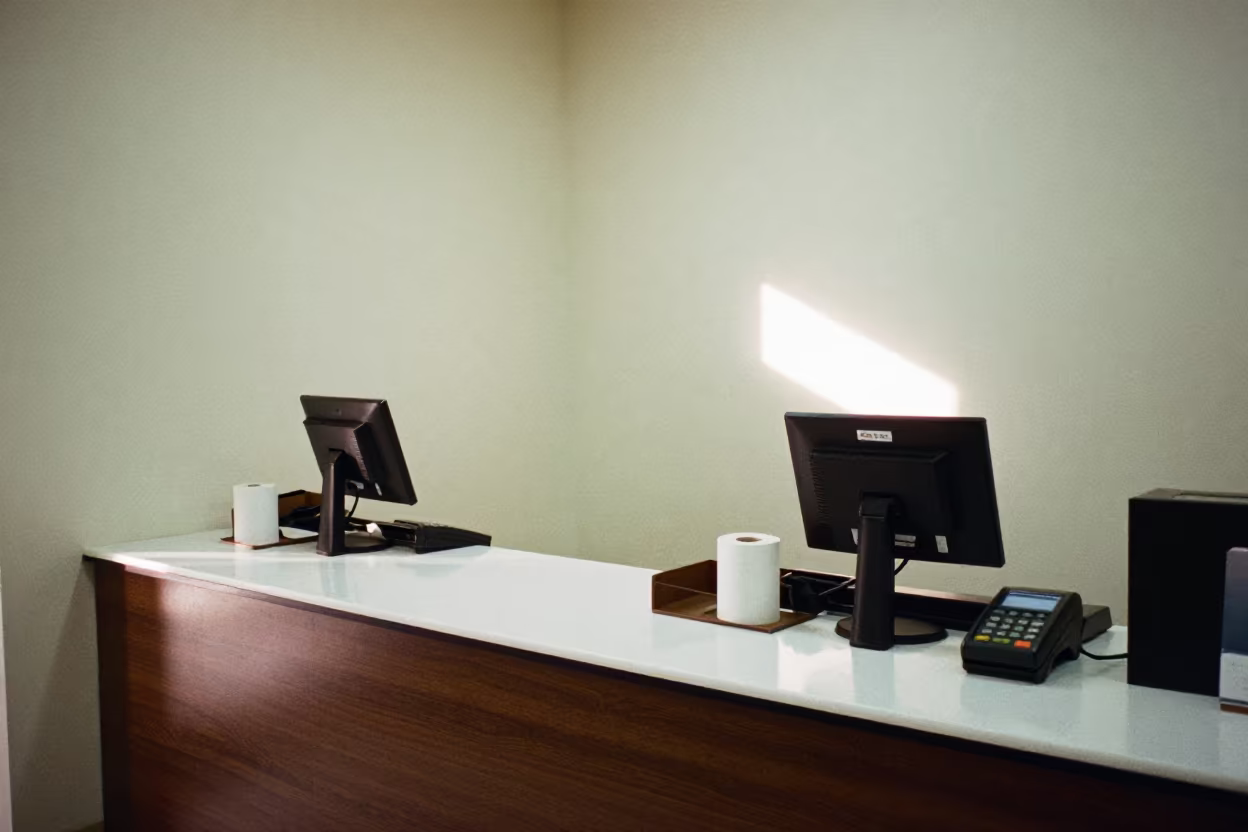 Mombasa Retail Counter Reset Morning Light in at a checkout lane under flat store light near Mombasa