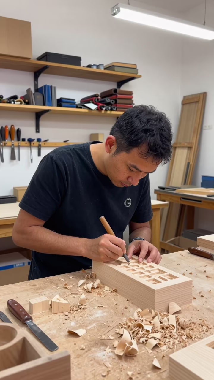 Monaco Pattern Maker Carving Wooden Mold in in a workshop in Monaco