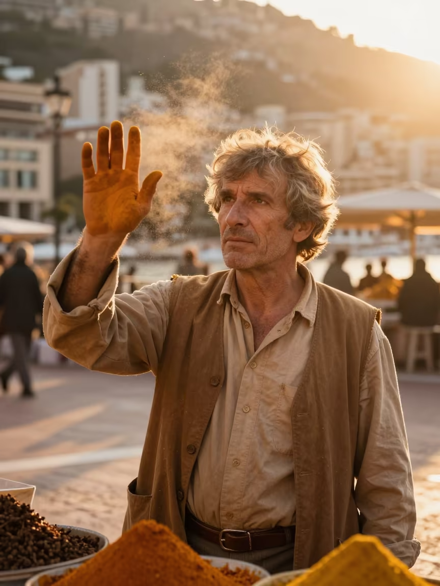 Monaco Spice Trader Turmeric Stained Portrait in in Monaco