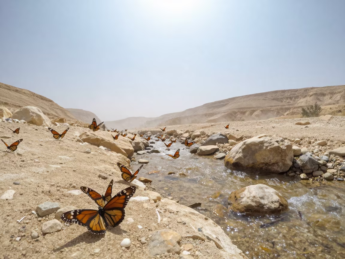 Monarch Swarm Above Glacial Stream Israel in above a glacial stream in Israel