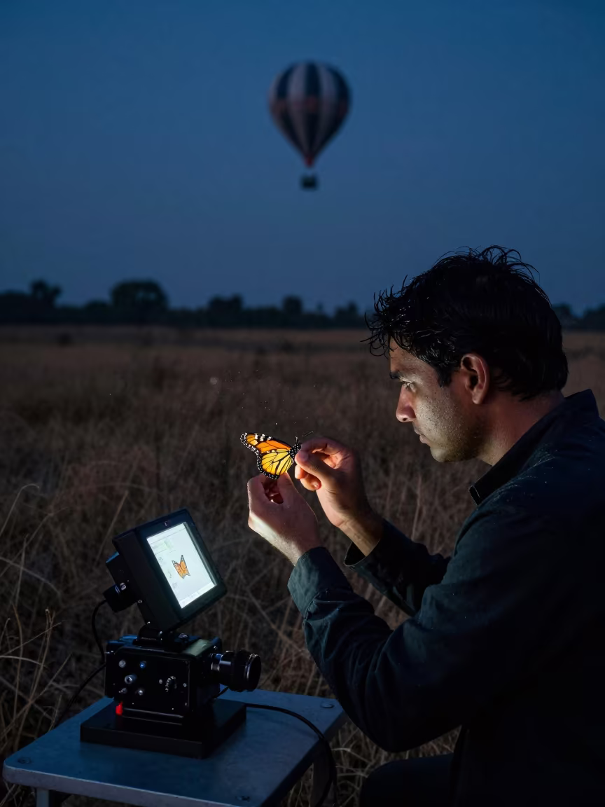 Monarch Tagging Under Night Sky Drizzle in near a weather balloon launch site in Aurangabad
