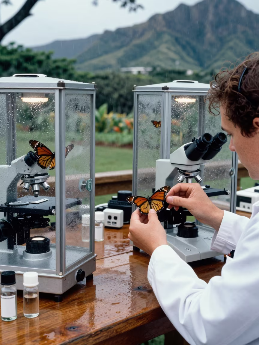 Monarch Wing Tagging at Waikiki Field Station in at a remote field station in Waikiki, Honolulu