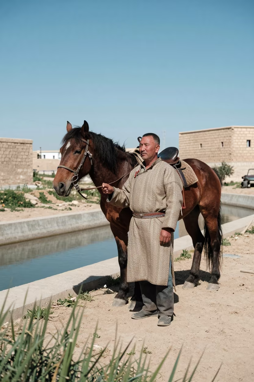 Mongolian Horseman Beside Alexandria Canal in beside a canal in Alexandria