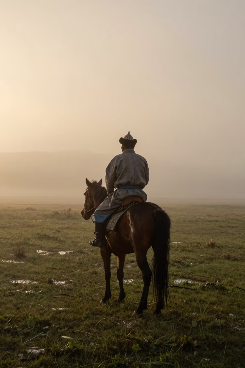 Mongolian Horseman Misty Steppe Near Manila in near Manila