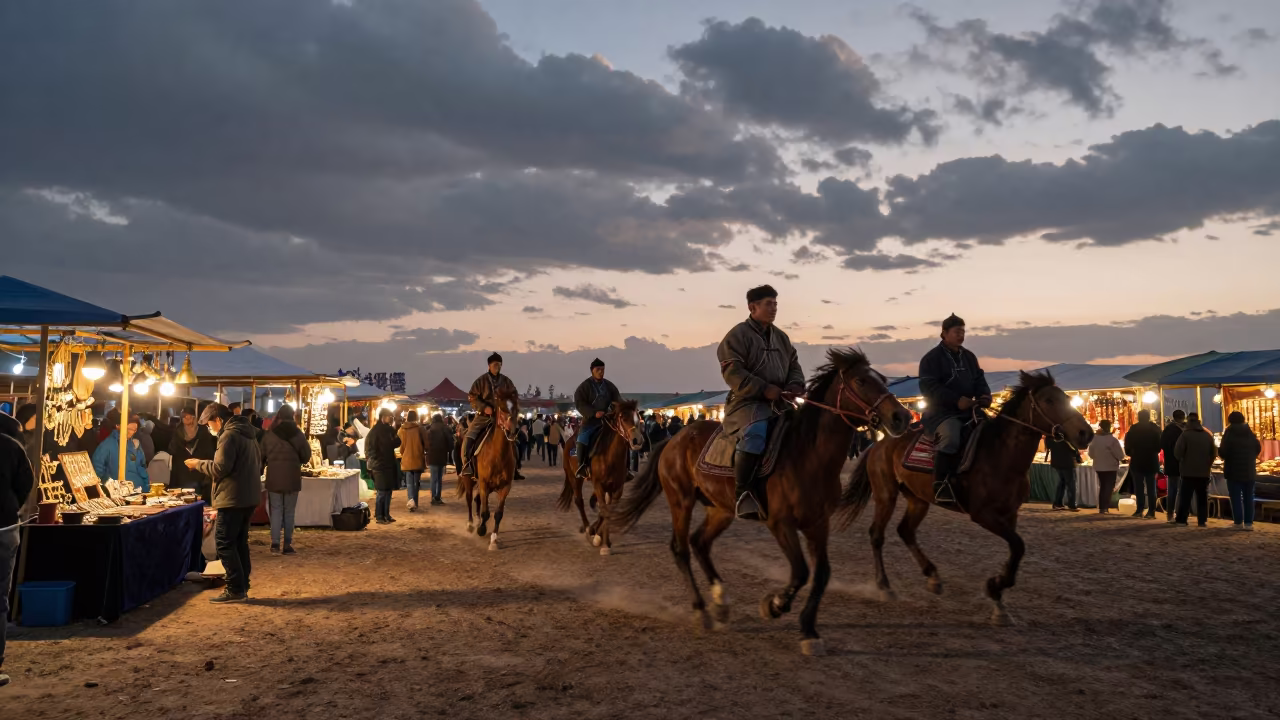 Mongolian Naadam Horse Racing at Jaipur Night Market in at a night market in Johari Bazaar, Jaipur