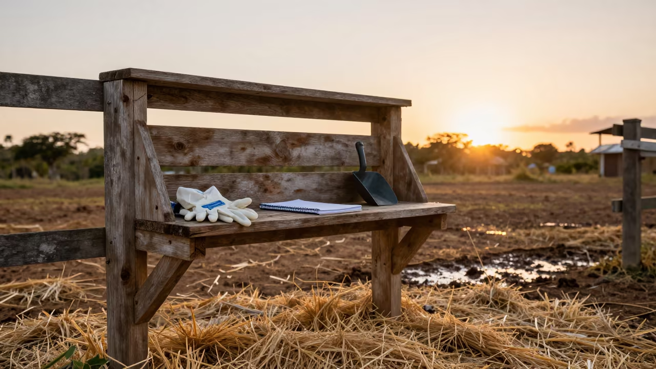 Monitor Shelf in Trinidad Corral at Sunset in inside a ranch corral in Trinidad and Tobago