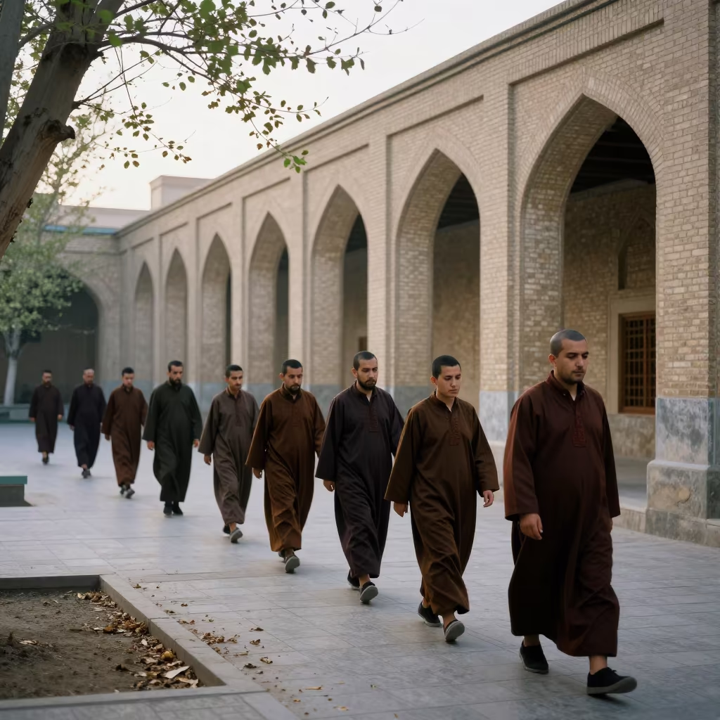 Monks in Tabriz Cloister at Dawn in in Tabriz