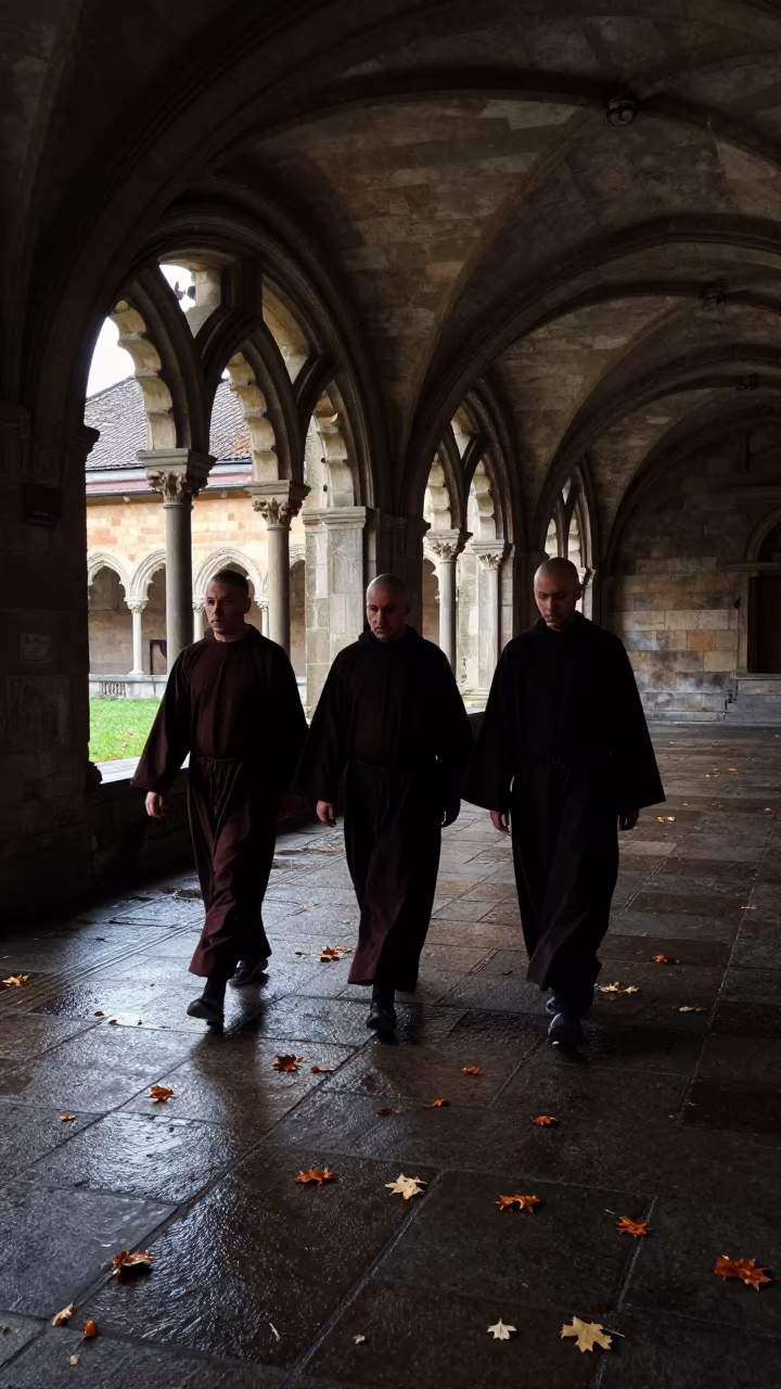 Monks Walk Dawn Cloister Storm Aftermath in near Malmo
