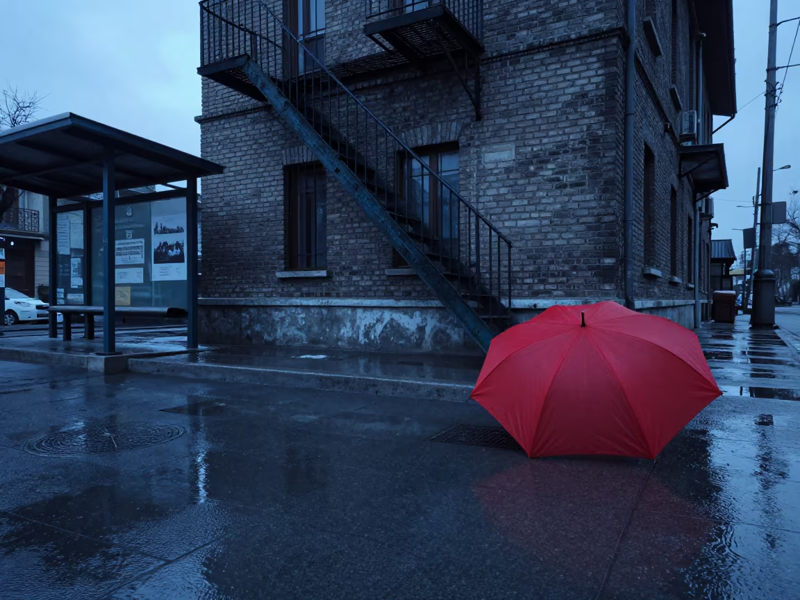 Monochrome Kabul Tram Stop Winter Puddle in at a tram stop in Kabul