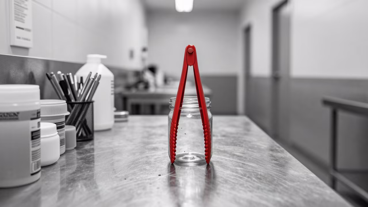 Monochrome Kennel Corridor with Vivid Reptile Tongs in in a boarding kennel corridor in Xixón
