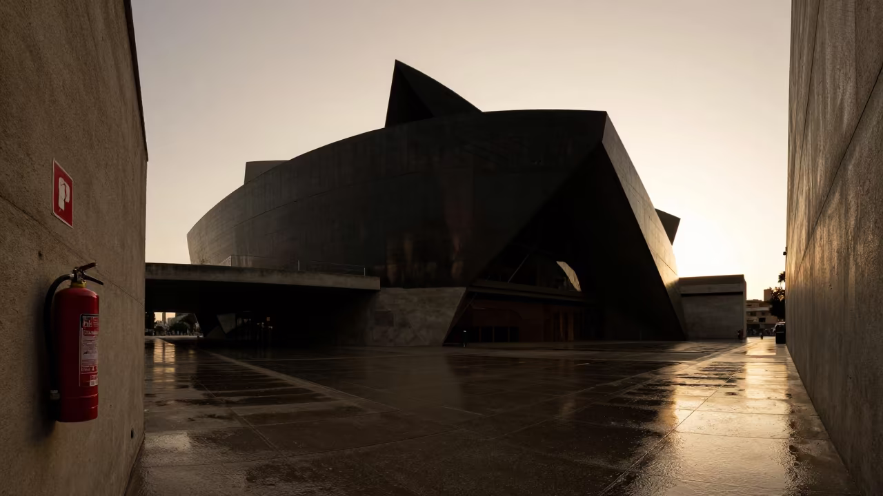 Monochrome Opera House Silhouette Valencia Evening in inside a skylit passageway in Valencia