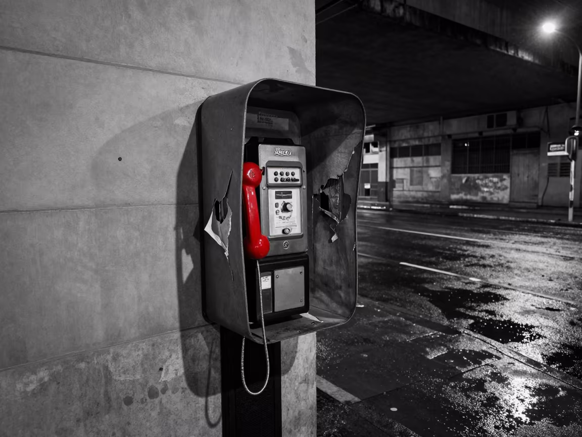 Monochrome Payphone Ripped from Wall Fortaleza in outside a corner cafe in Fortaleza