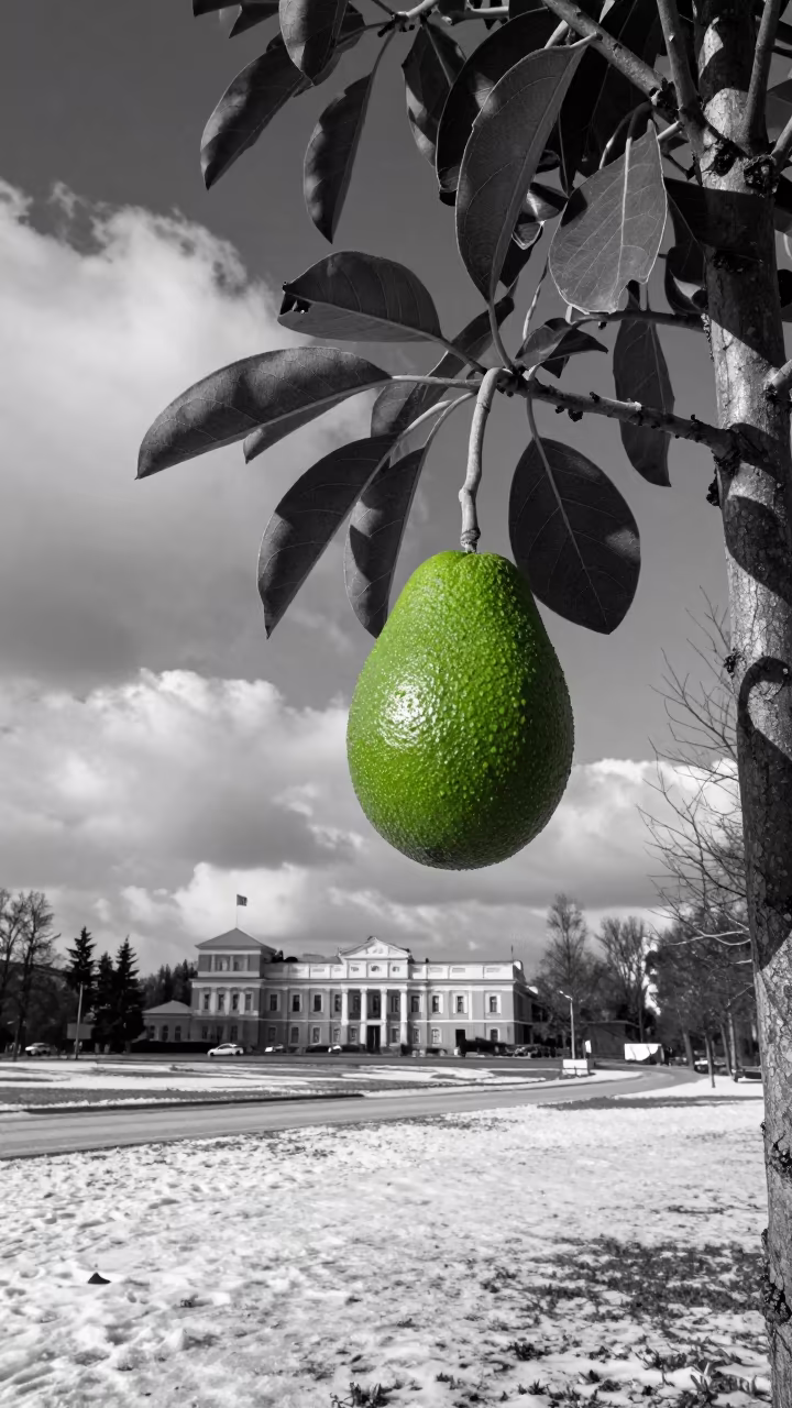 Monochrome Winter Avocado Tree Near Warsaw in near Mokotow, Warsaw