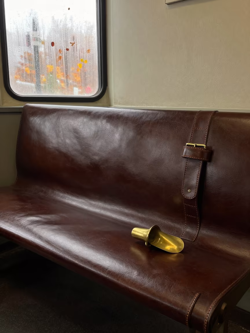 Monocle on Railway Bench in Kerman Workshop in on a workshop shelf in Kerman