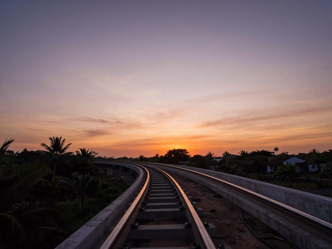 Monorail Curve Over Cartagena Sunset Causeway in on a wind-open causeway near La Popa, Cartagena