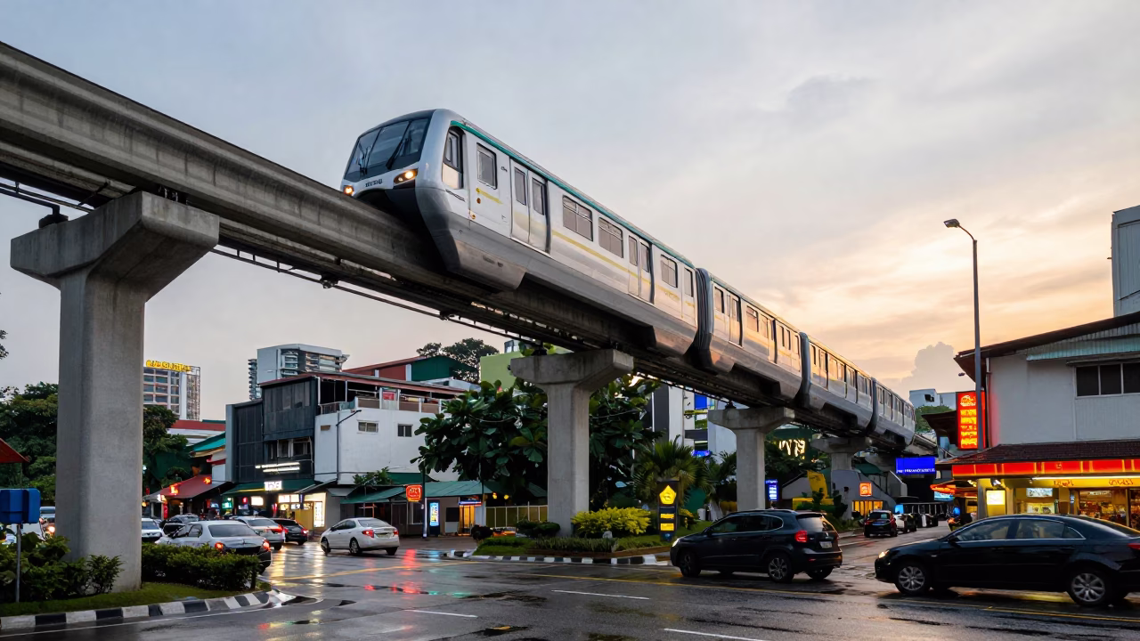 Monorail Passing in Kuala Lumpur at The Late Afternoon Light in in Kuala Lumpur, Malaysia