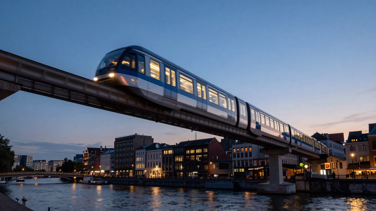 Monorail Sweep in Brussels at The Early Evening Light in in Brussels, Belgium