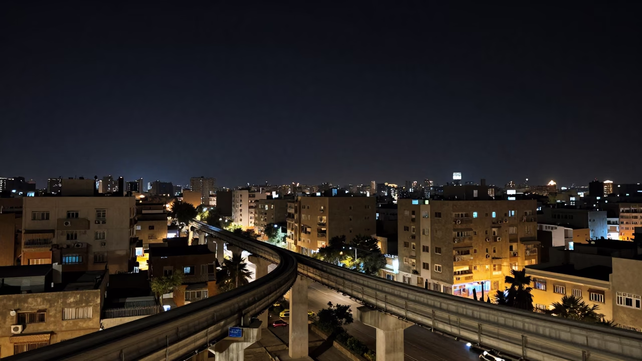 Monorail Track in Cairo at The Deepest Night Sky Light in in Cairo, Egypt