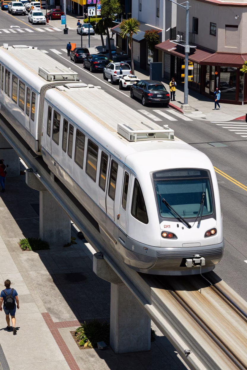 Monorail Train Overlooking San Diego Street Scene with Twine Detail in in San Diego, California, United States