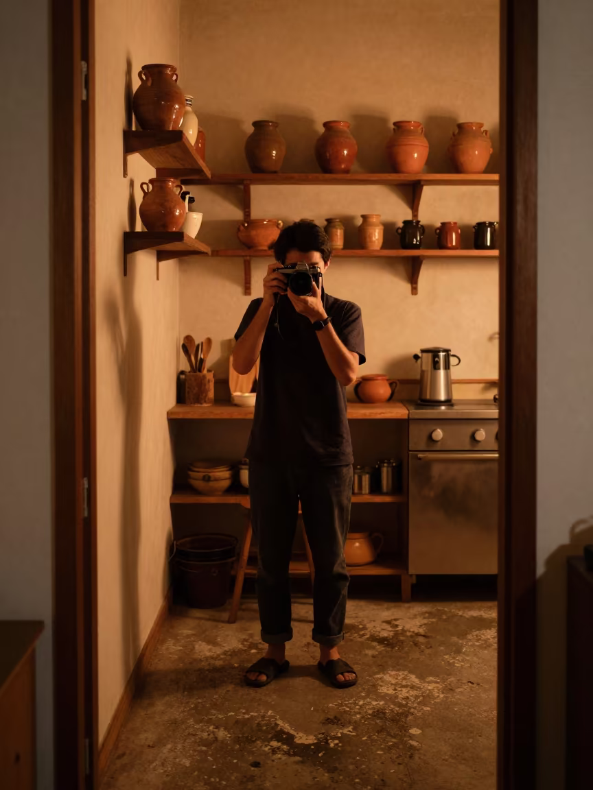 Monrovia Kitchen Night Firelight Photographer in in a kitchen in Monrovia