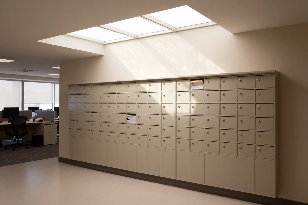 Monsoon Afternoon Light in Taza Office Cubby Wall in inside an open-plan office bay in Taza