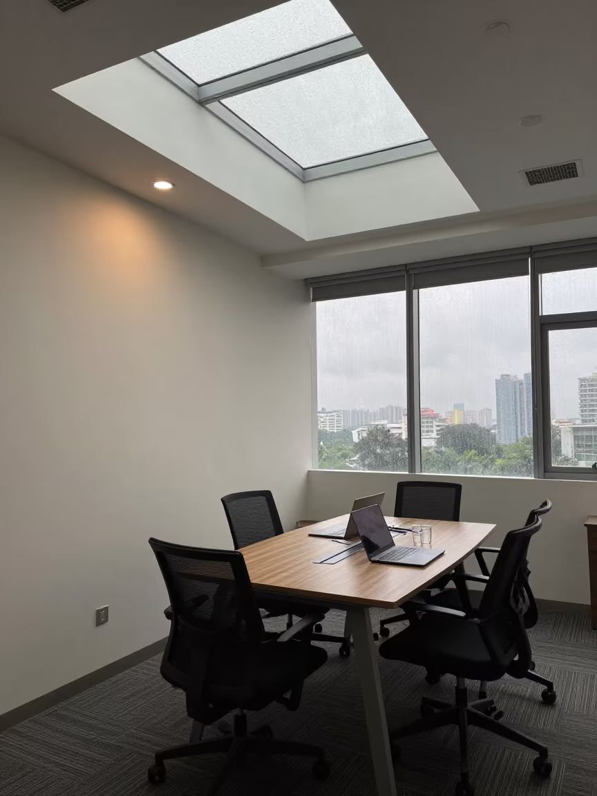 Monsoon Afternoon Light in Thane Office Bay in at a boardroom table before a meeting in Thane