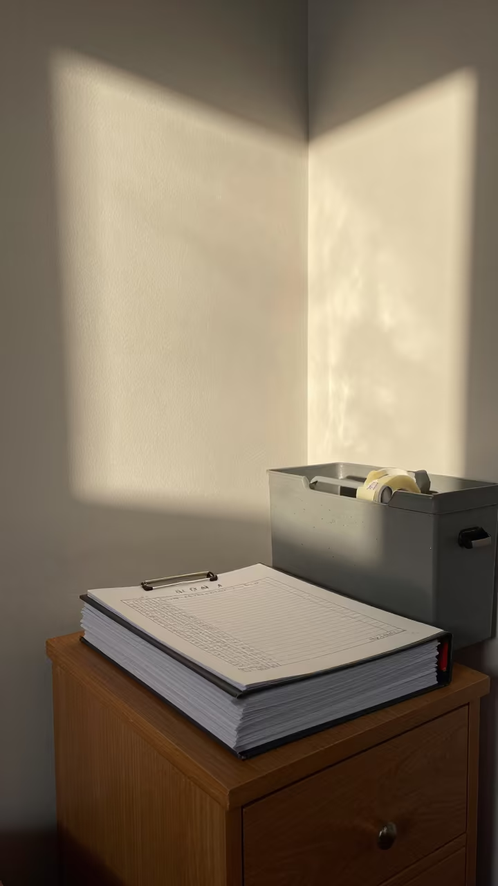 Monsoon Afternoon Log Binder on Tianjin Nightstand in on a bedside table in Tianjin