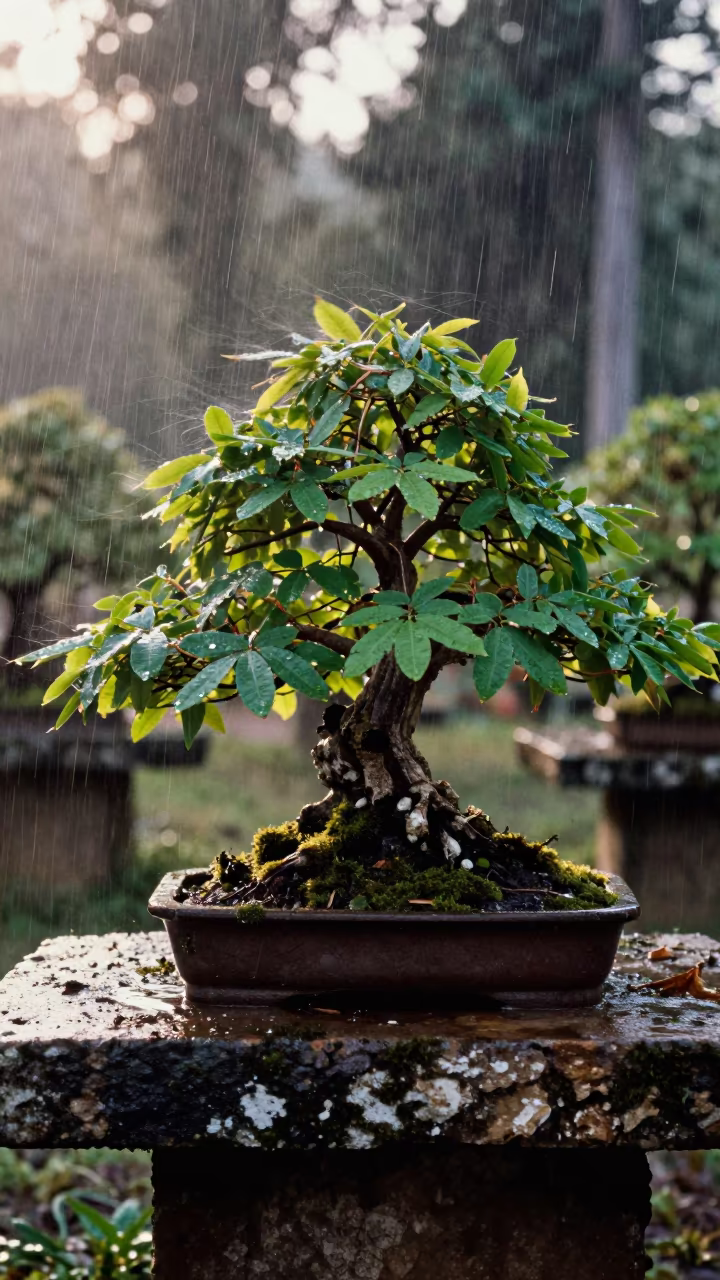 Monsoon Bonsai Forest on Stone Slab in Burundi in in Burundi