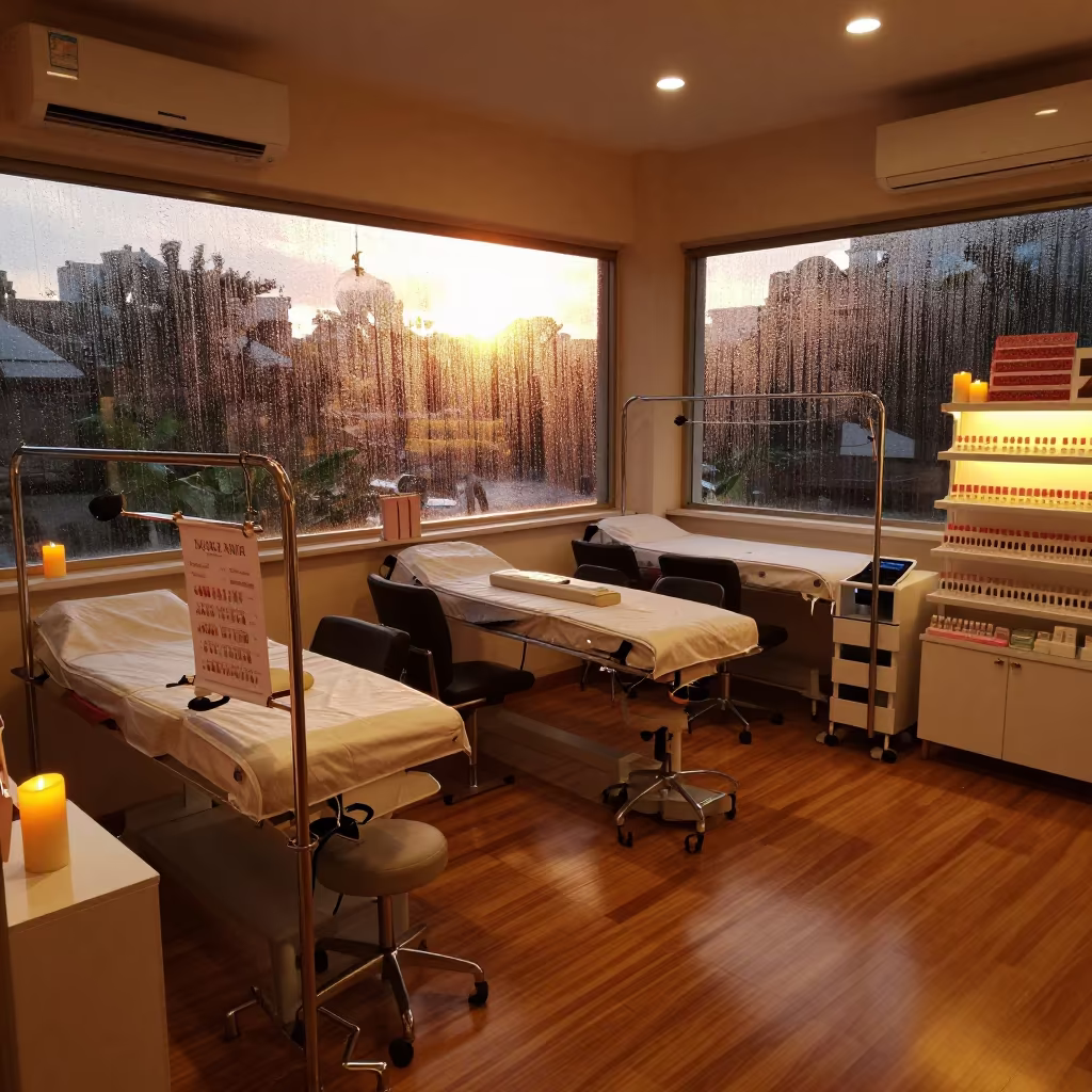 Monsoon Candlelight Service Menu in Chennai Studio in inside a nail studio in Chennai