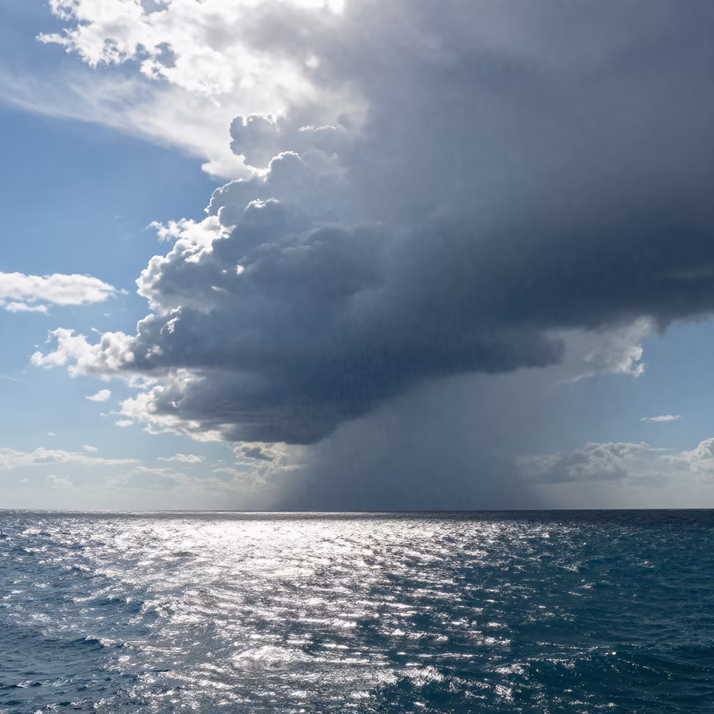 Monsoon Cloud Tower Over Greek Sea in in Greece