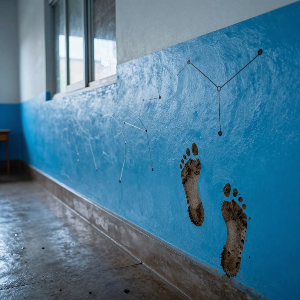 Monsoon Constellation Mural in Addis Ababa School in inside a quiet classroom in Addis Ababa
