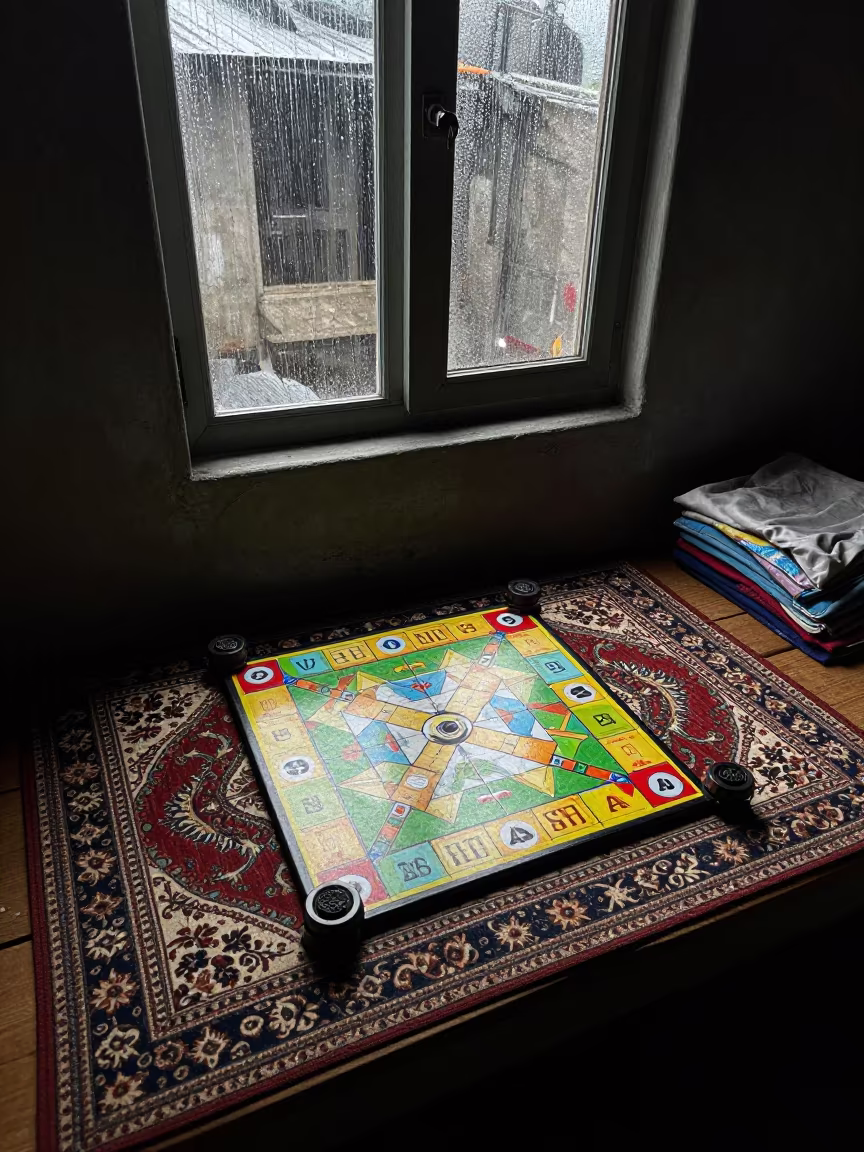 Monsoon Dawn Board Game on Mogadishu Window Seat in on a window seat in Mogadishu